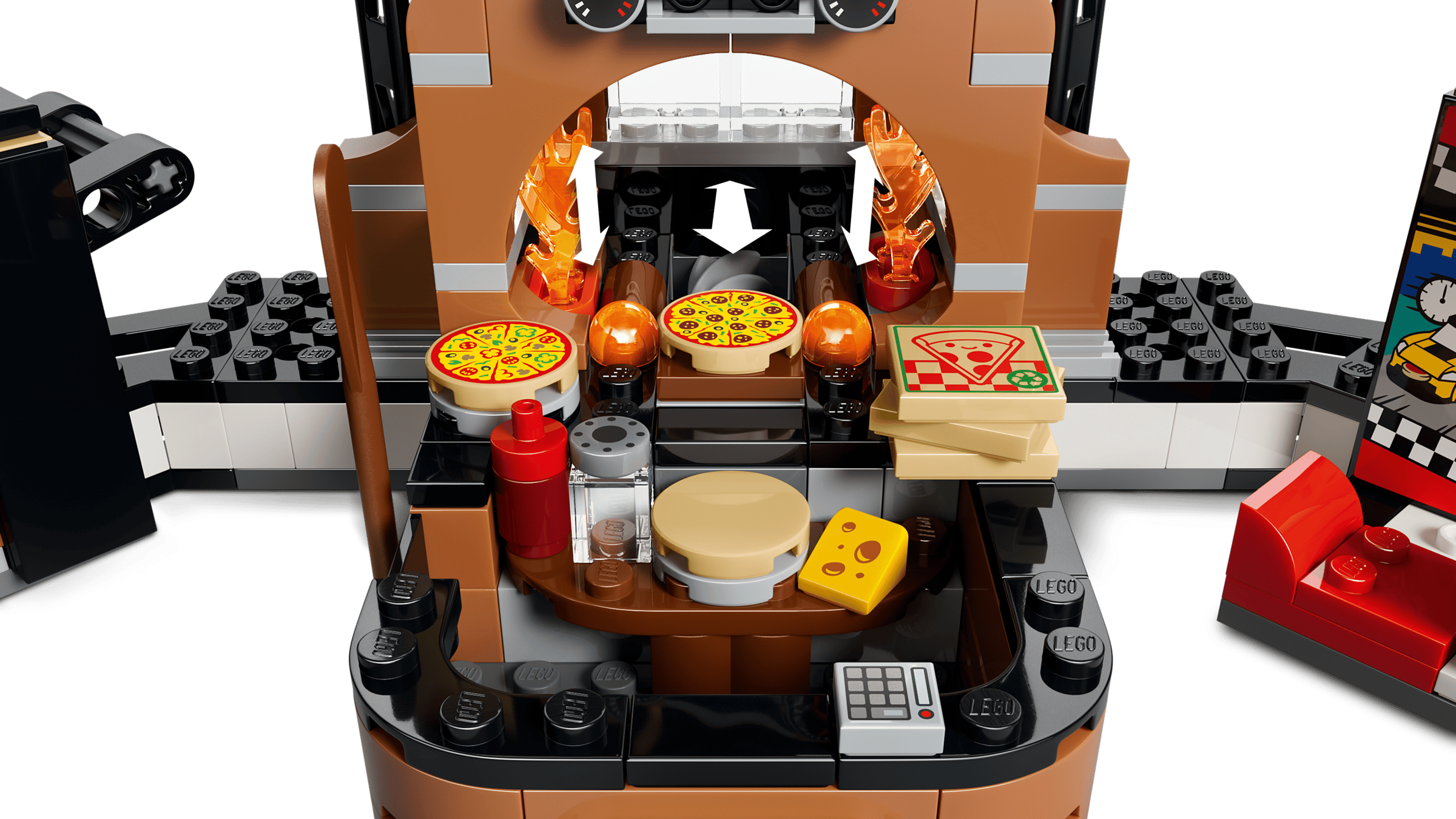 Механизм печи с пламенем в пиццерии LEGO 60496
