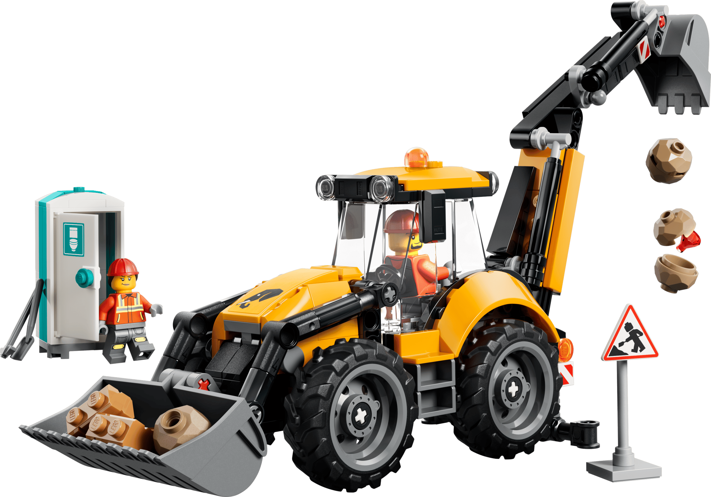 Загальний вигляд жовтого екскаватора-навантажувача LEGO 60480