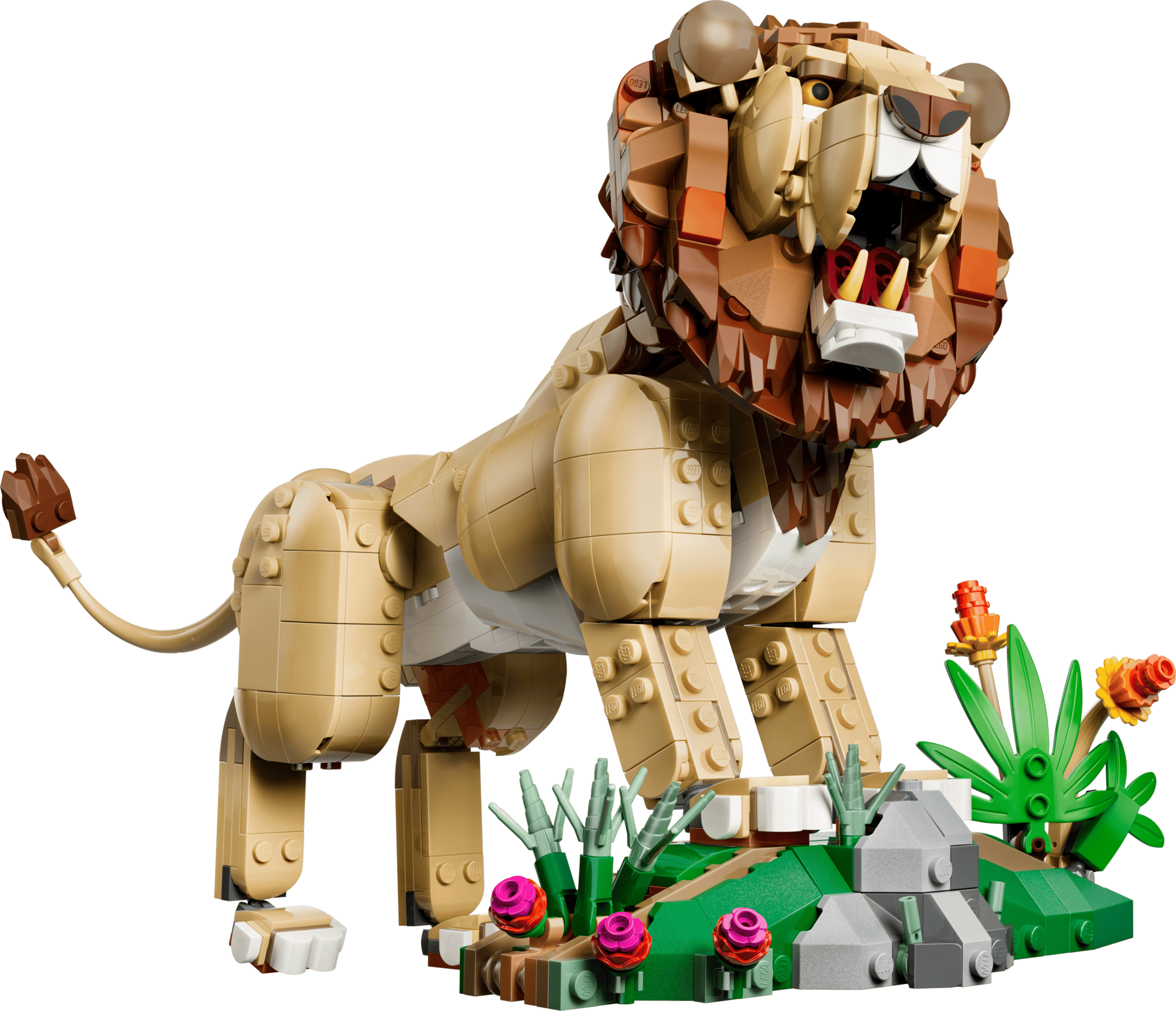 Загальний вигляд збірного лева на кам'янистій підставці LEGO 31386