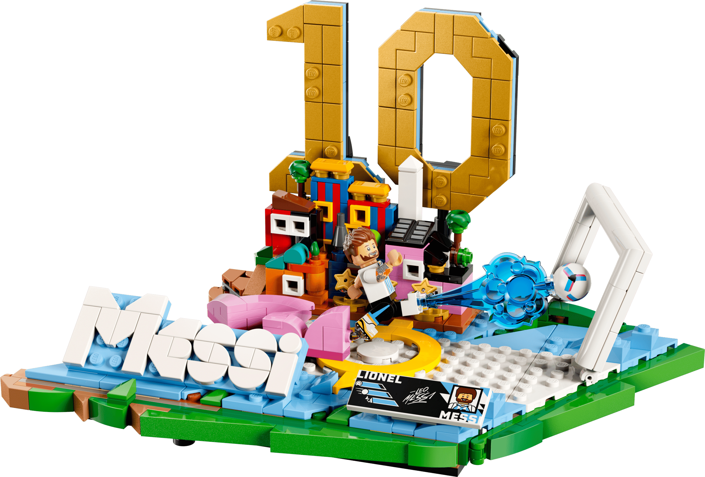 Детализация минимакса Месси и коллекционной таблички LEGO 43011