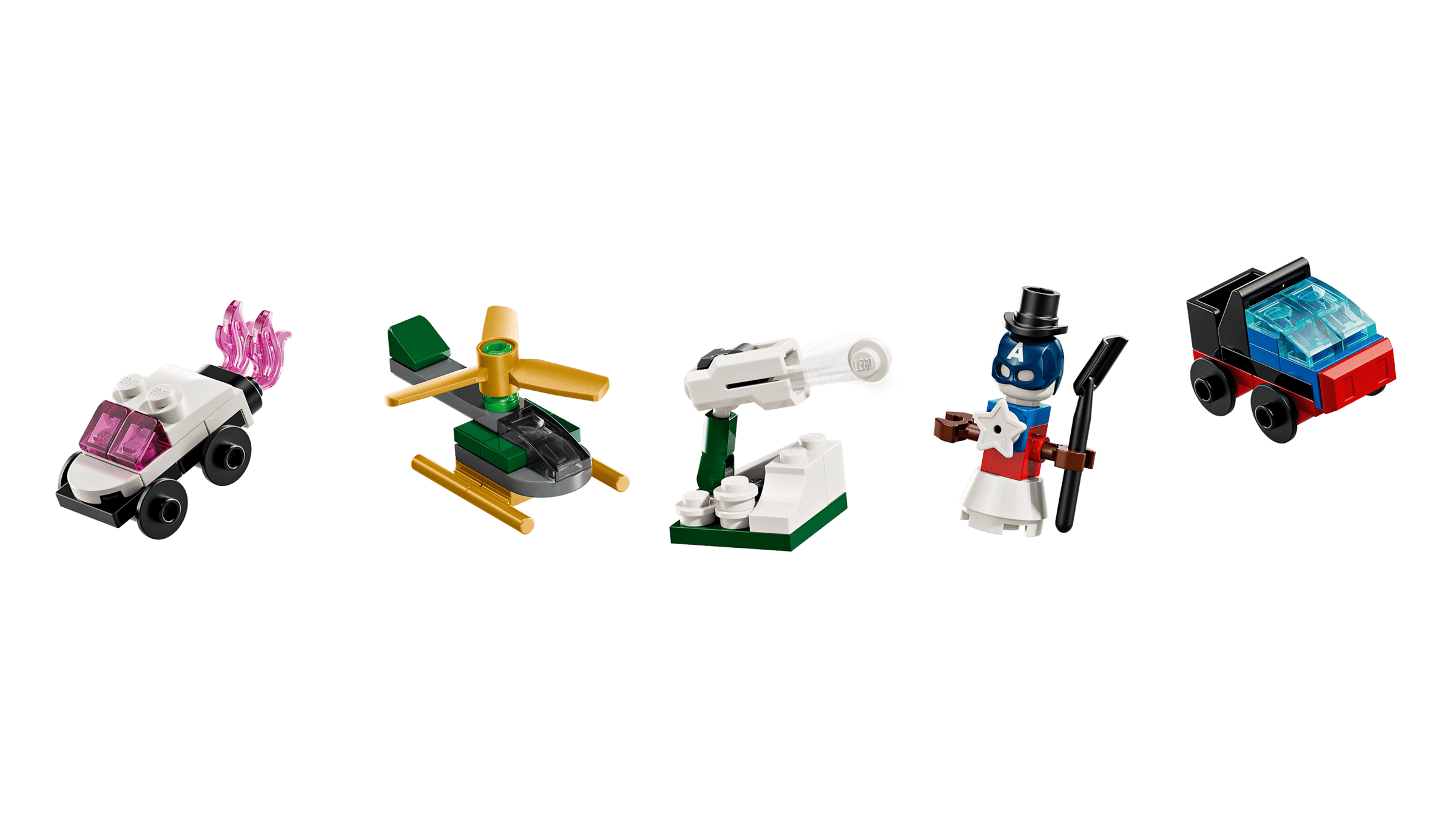 Розкладна упаковка та 24 святкові міні-моделі з набору LEGO Marvel 76340