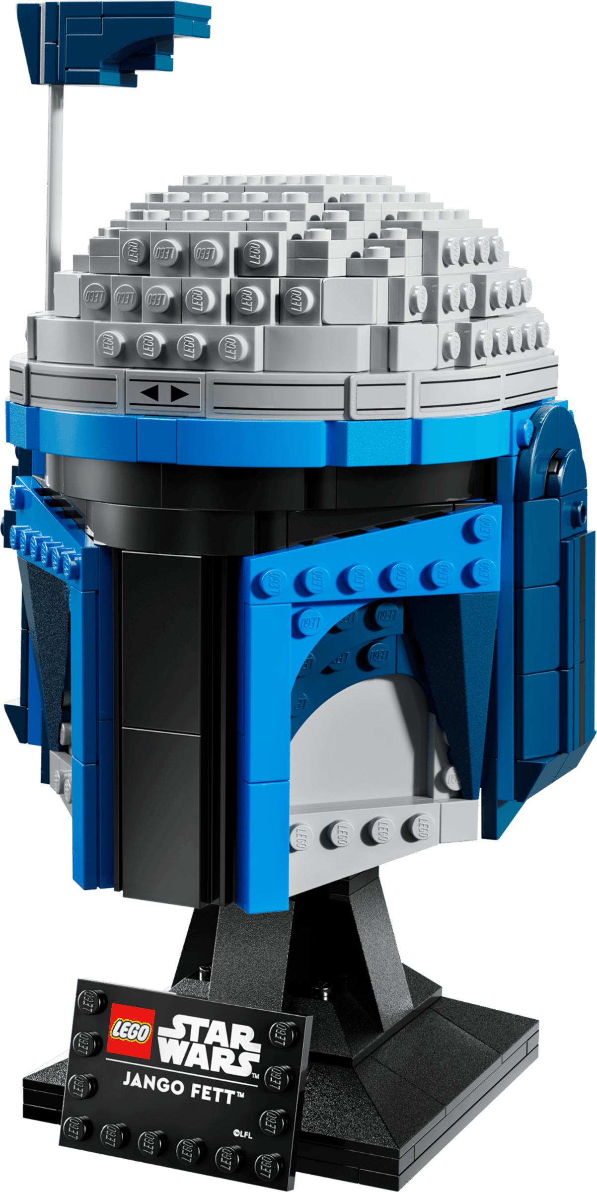 Общий вид шлема Джанго Фетта LEGO 75408 на подставке