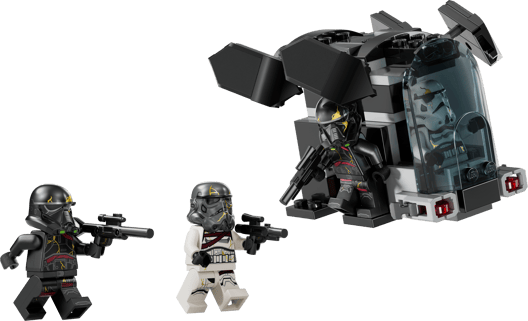 Общий вид десантного корабля и 4 минифигурок LEGO 75412